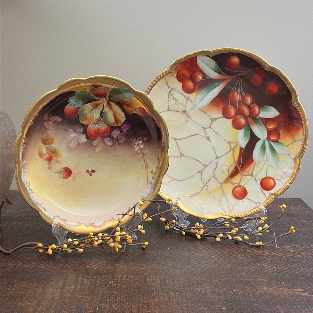 Limoges 2 Porcelain Art Nouveau Design Collectable Plates